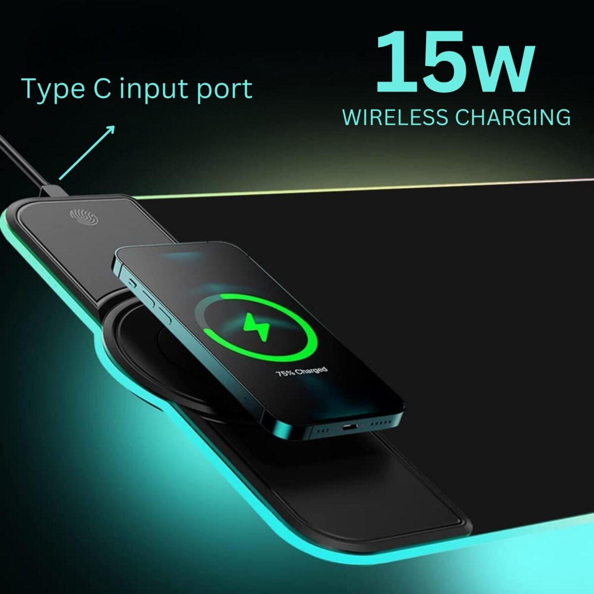 Alfombrilla RGB para teclado y mouse con carga inalámbrica 15w - EVERIZ - Imagen 2