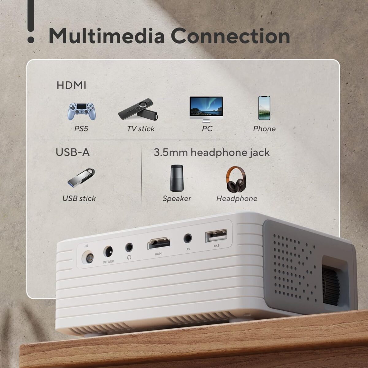 Mini proyector con WiFi y Bluetooth, 1080P - Imagen 6