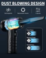 Plumero de Aire Comprimido Recargable Jicawz – 3 Velocidades, 95.000 RPM, LED, 2 en 1 Soplador y Aspiradora - Imagen 2