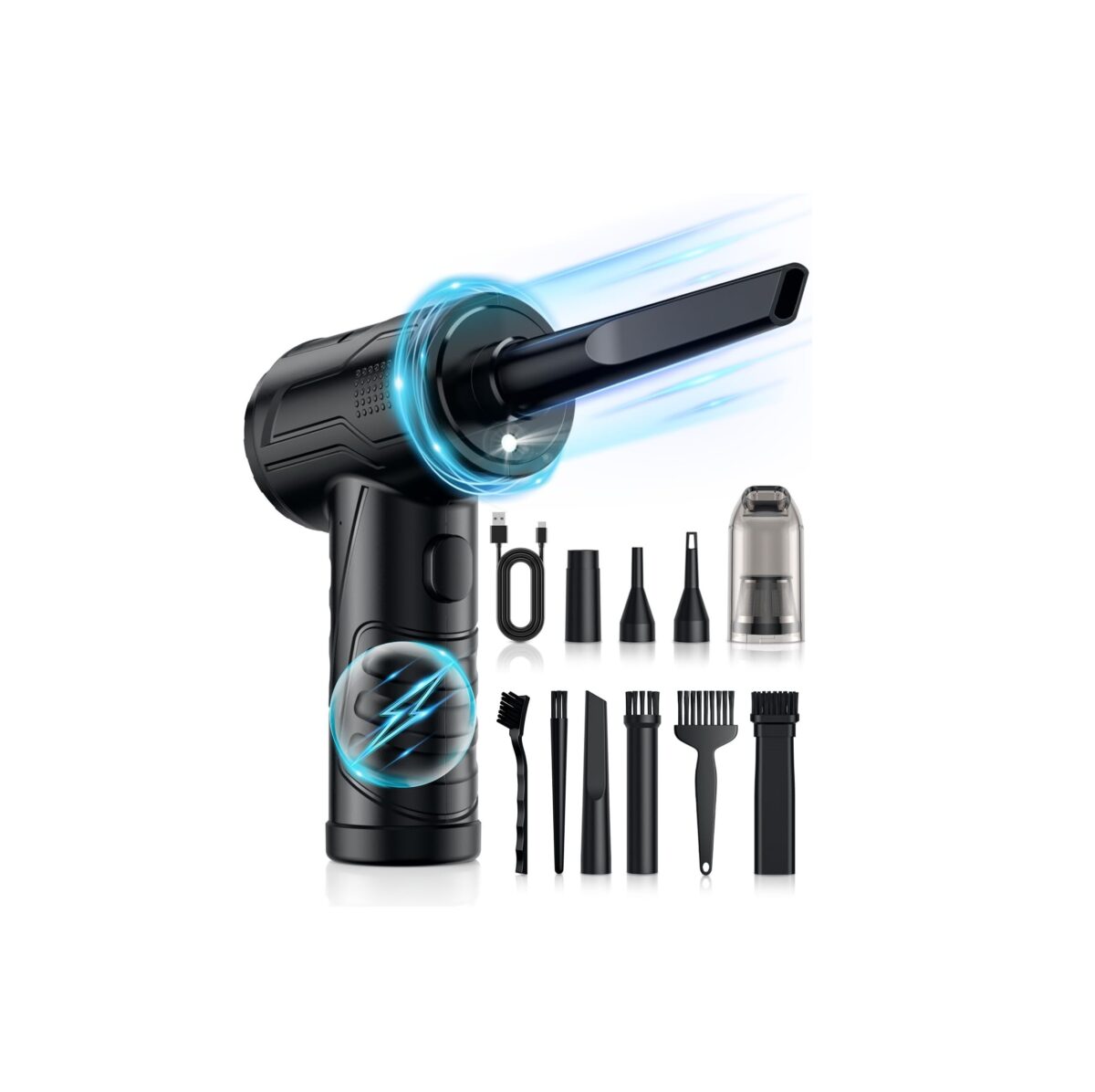 Plumero de Aire Comprimido Recargable Jicawz – 3 Velocidades, 95.000 RPM, LED, 2 en 1 Soplador y Aspiradora - Imagen 1