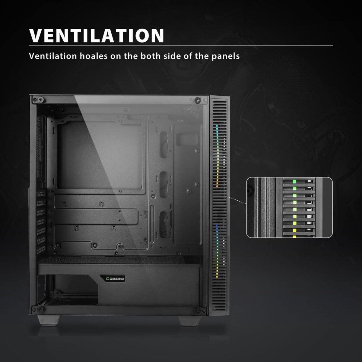 GameMax Black Hole – Case ATX Mid-Tower Gaming, Panel de Vidrio Templado, 2 Ventiladores ARGB - Imagen 4