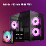 RUIX OV502 M-ATX – Carcasa Mini Torre con 3 Ventiladores Prism ARGB, Vidrio Templado 180°, USB 3.0, Compacta para Gaming - Imagen 3