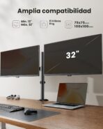 ErGear – Soporte de Escritorio para Monitor Doble | Brazo Ajustable 13”-32” | Giro, Inclinación y Rotación 360° - Imagen 6