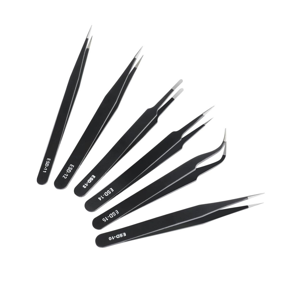 Juego de 6 Pinzas de Precisión – Acero Inoxidable Antiestático ESD | Electrónica, Manualidades y Laboratorio - Imagen 1