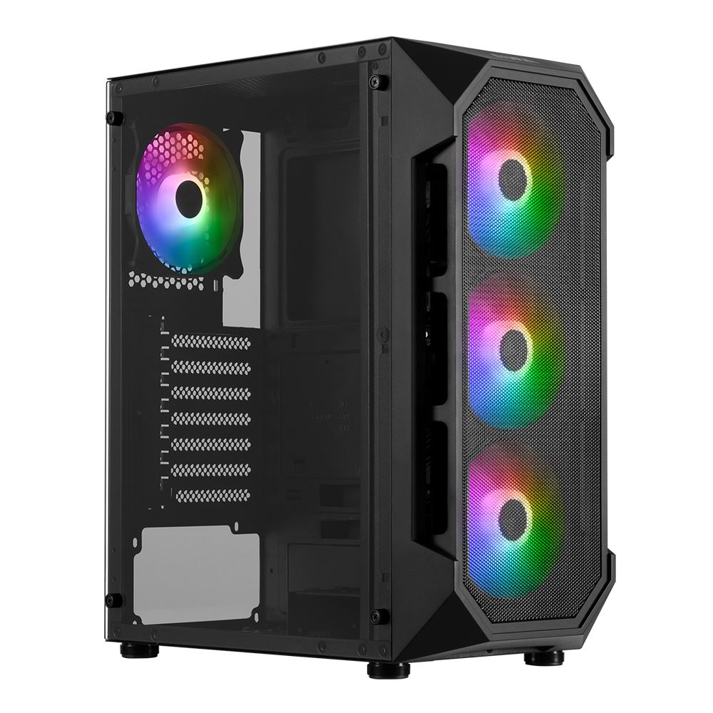681823_719211_01_front_zoom Gamdias GC1 – Chasis ATX Mid-Tower con Vidrio Templado y 4 Ventiladores RGB de 120mm - Imagen 1