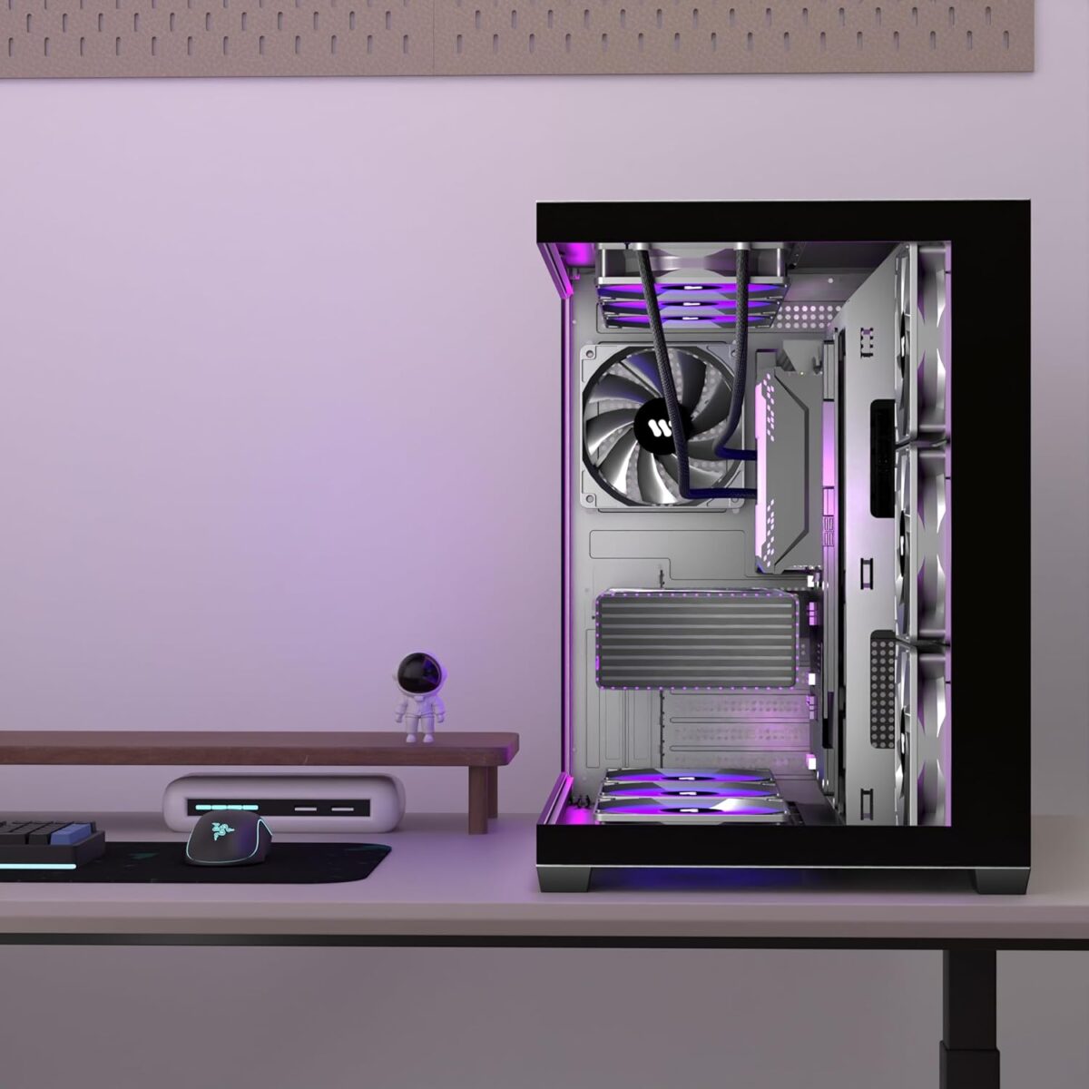 Chasis KEDIERS K4 – ATX Torre Media, Vidrio Templado Doble, 4 Ventiladores Preinstalados, USB-C - Imagen 6