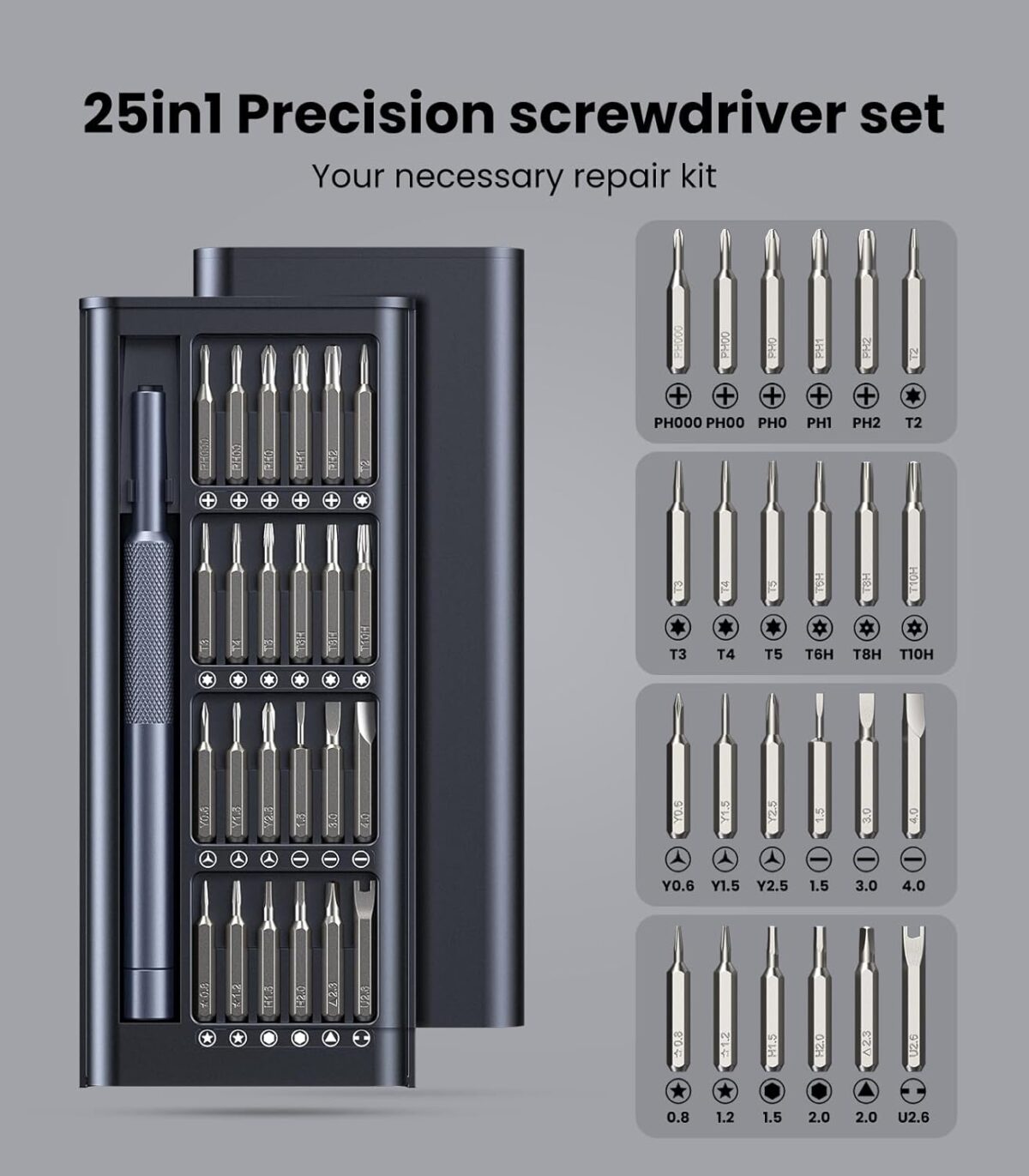 Juego de Destornilladores de Precisión AXTH 25 en 1 – Kit Magnético Profesional, Reparación Teléfonos y PC - Imagen 4