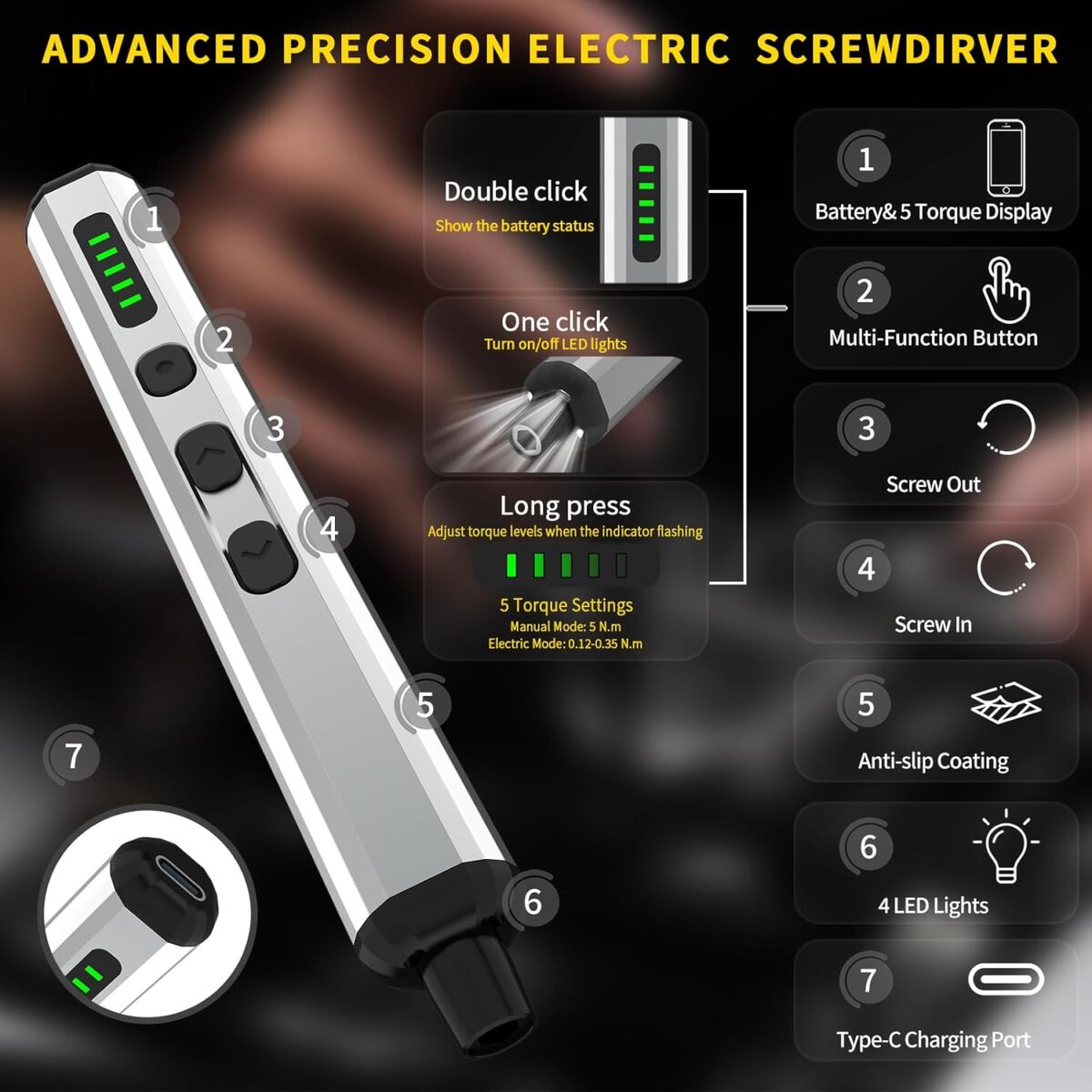 Juego de Mini Destornilladores Eléctricos Respless – 3.7V Recargable, 64 Puntas Magnéticas, LED y Estuche - Imagen 3