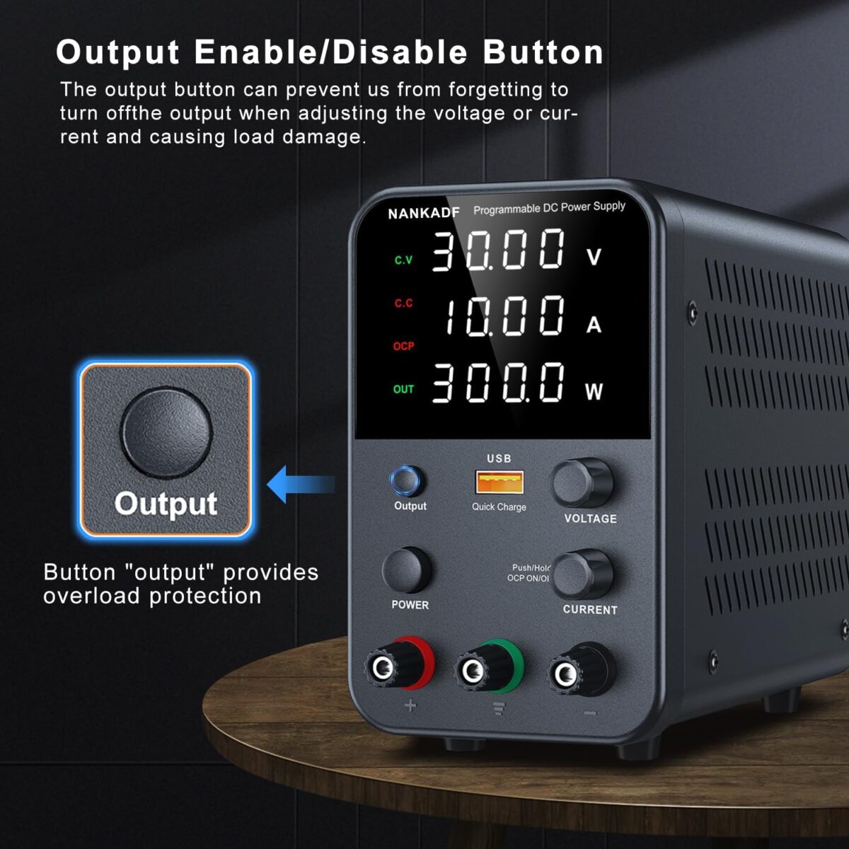 NANKADF – Fuente de Alimentación de CC Variable 30V 10A | Banco de Trabajo con Pantalla LED, Protección OCP y Puerto USB - Imagen 5