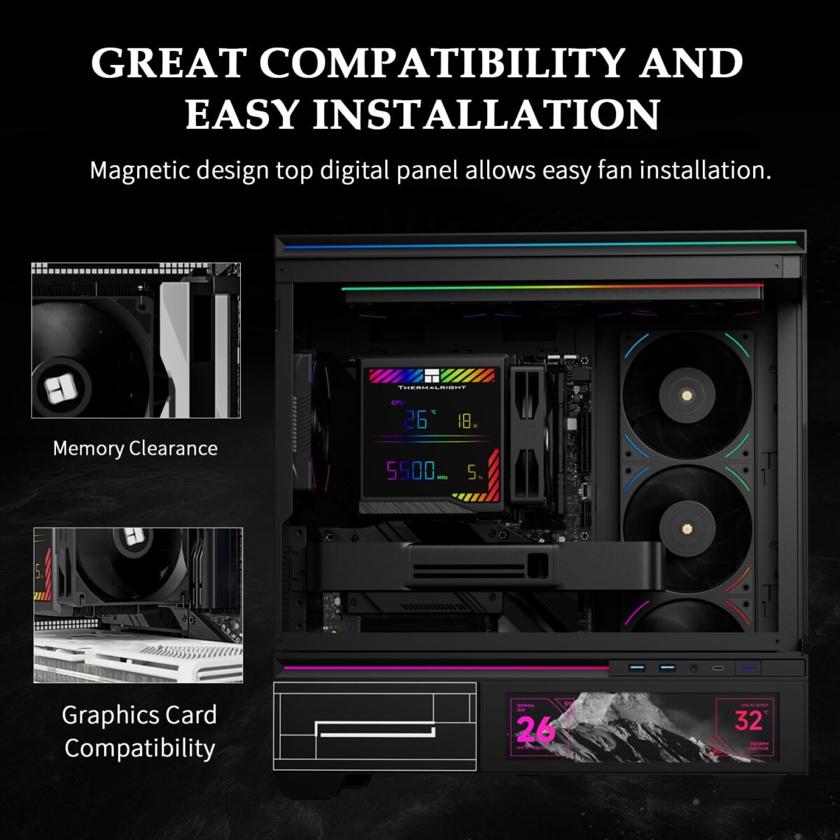Thermalright Peerless Assassin 140mm Digital ARGB – Enfriador de CPU Torre Doble Blanco con Pantalla Digital y Ventiladores PWM - Imagen 4