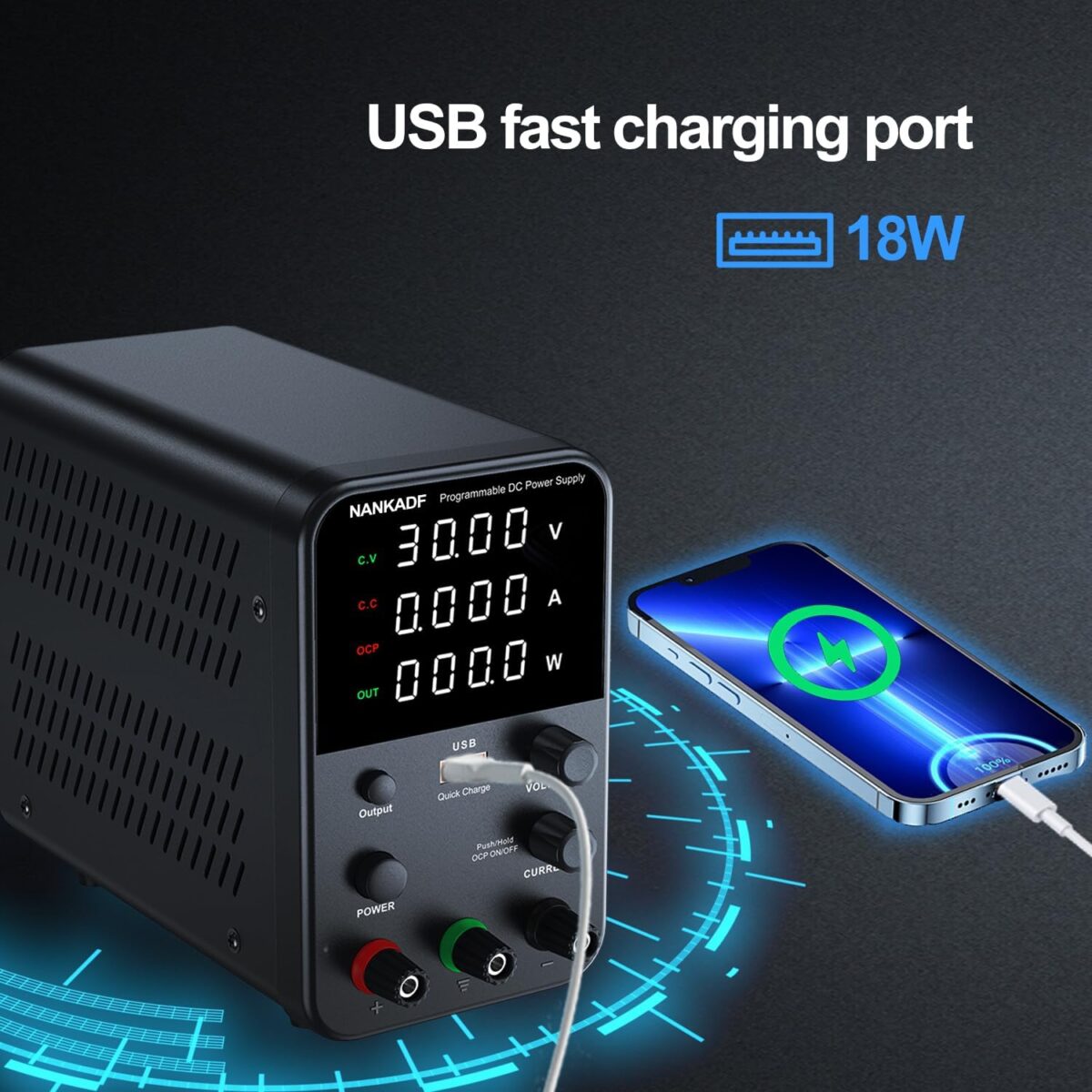 NANKADF – Fuente de Alimentación de CC Variable 30V 10A | Banco de Trabajo con Pantalla LED, Protección OCP y Puerto USB - Imagen 4