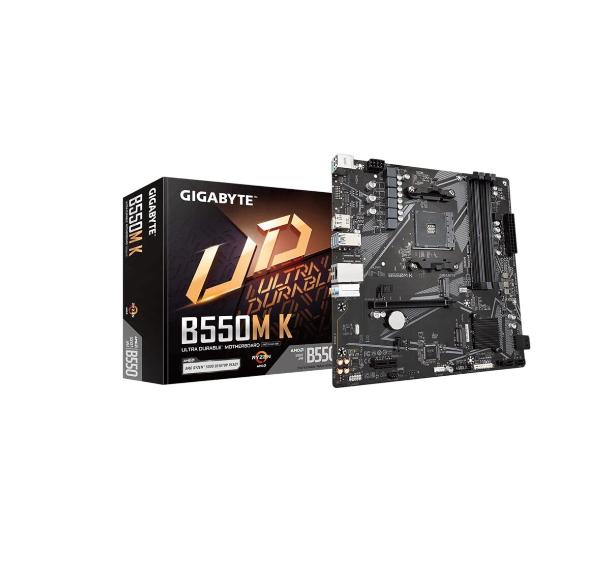 Motherboard GIGABYTE B550M K – AM4 Ryzen 3000/4000/5000, Micro-ATX, DDR4, PCIe 4.0, Dual M.2 - Imagen 1