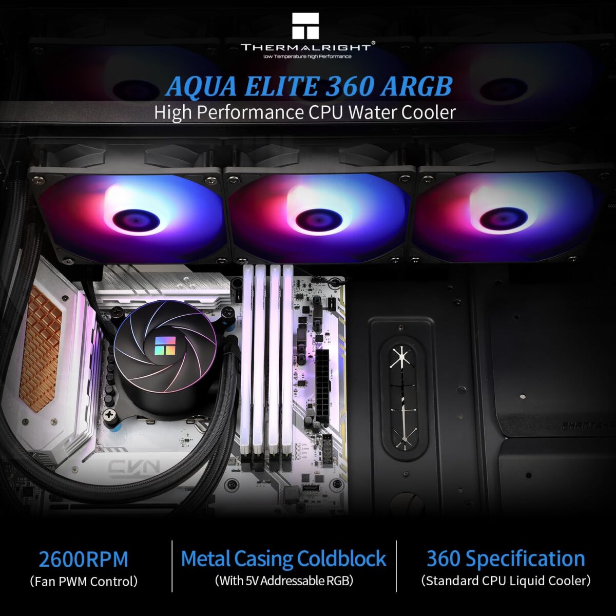 Thermalright Aqua Elite 360 ARGB – Enfriador Líquido AIO de CPU con 3 Ventiladores PWM 120mm - Imagen 6