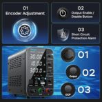 HANGELL – Fuente de Alimentación de CC Variable 30V 10A | Banco de Laboratorio con Ajuste Grueso/Fino, Protección OCP y Pantalla LED - Imagen 3