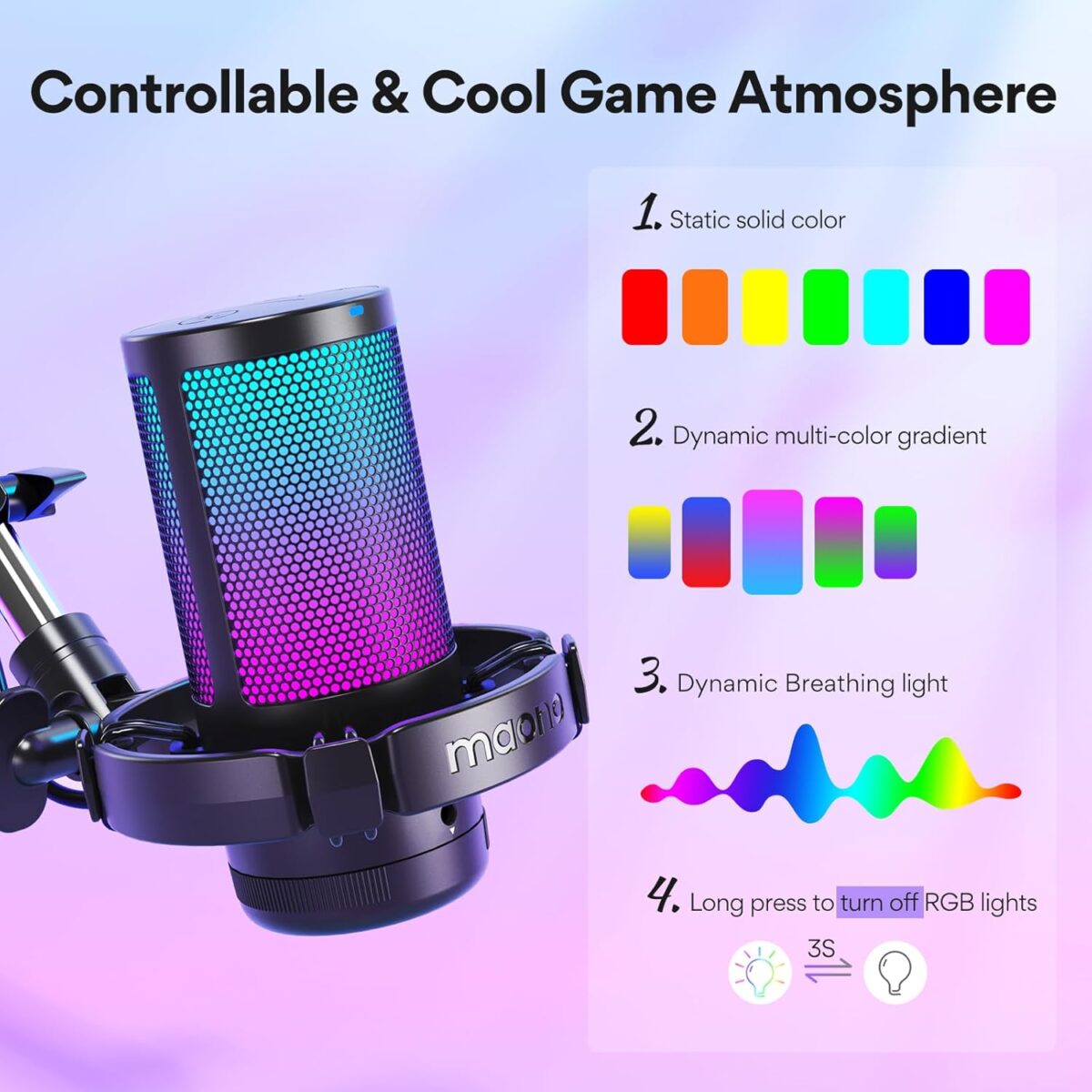 Micrófono MAONO DGM20S – USB Gaming con Cancelación de Ruido, RGB, Brazo Ajustable - Imagen 4
