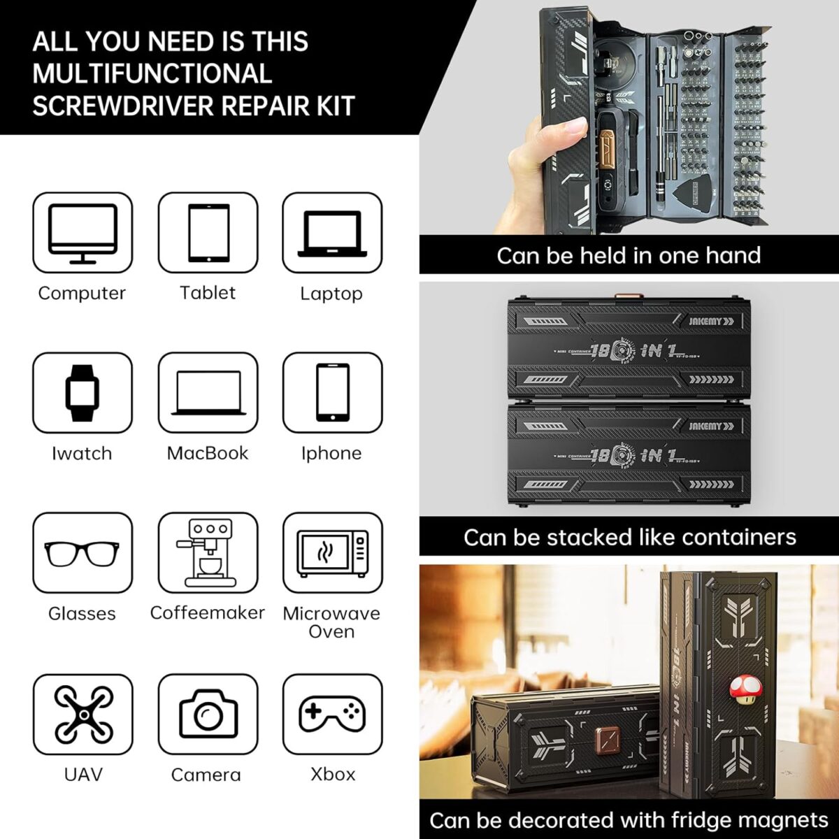 Juego de Destornilladores de Precisión JAKEMY 180 en 1 – Kit Magnético Profesional para Reparación de Electrónica - Imagen 4