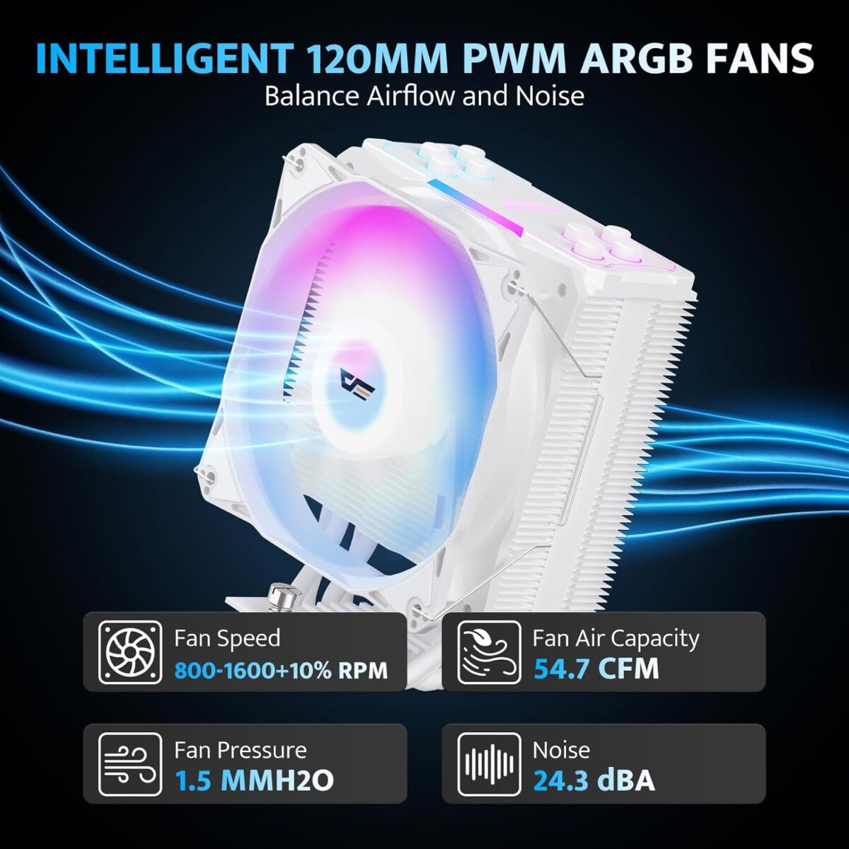Enfriador CPU darkFlash Z4Pro Mist – 120mm, TDP 200W, 4 Heatpipes, ARGB, Compatible Intel/AMD - Imagen 7