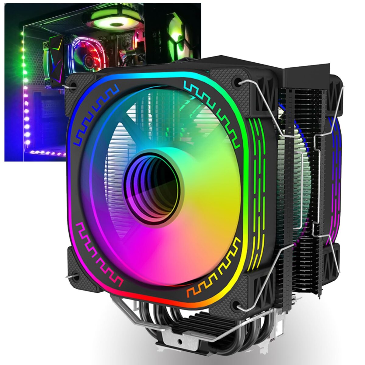 DS Enfriador CPU 1800RPM PWM – 4 Heat Pipes, Torre Doble Aluminio, Ventilador 120mm - Imagen 2