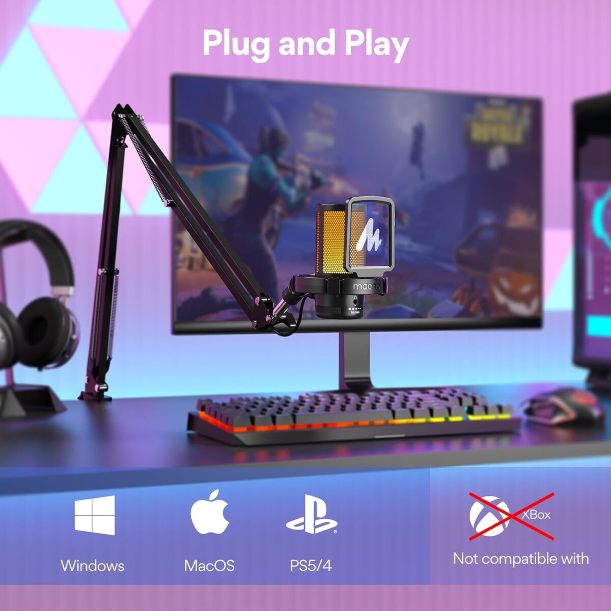 Micrófono MAONO DGM20S – USB Gaming con Cancelación de Ruido, RGB, Brazo Ajustable - Imagen 3