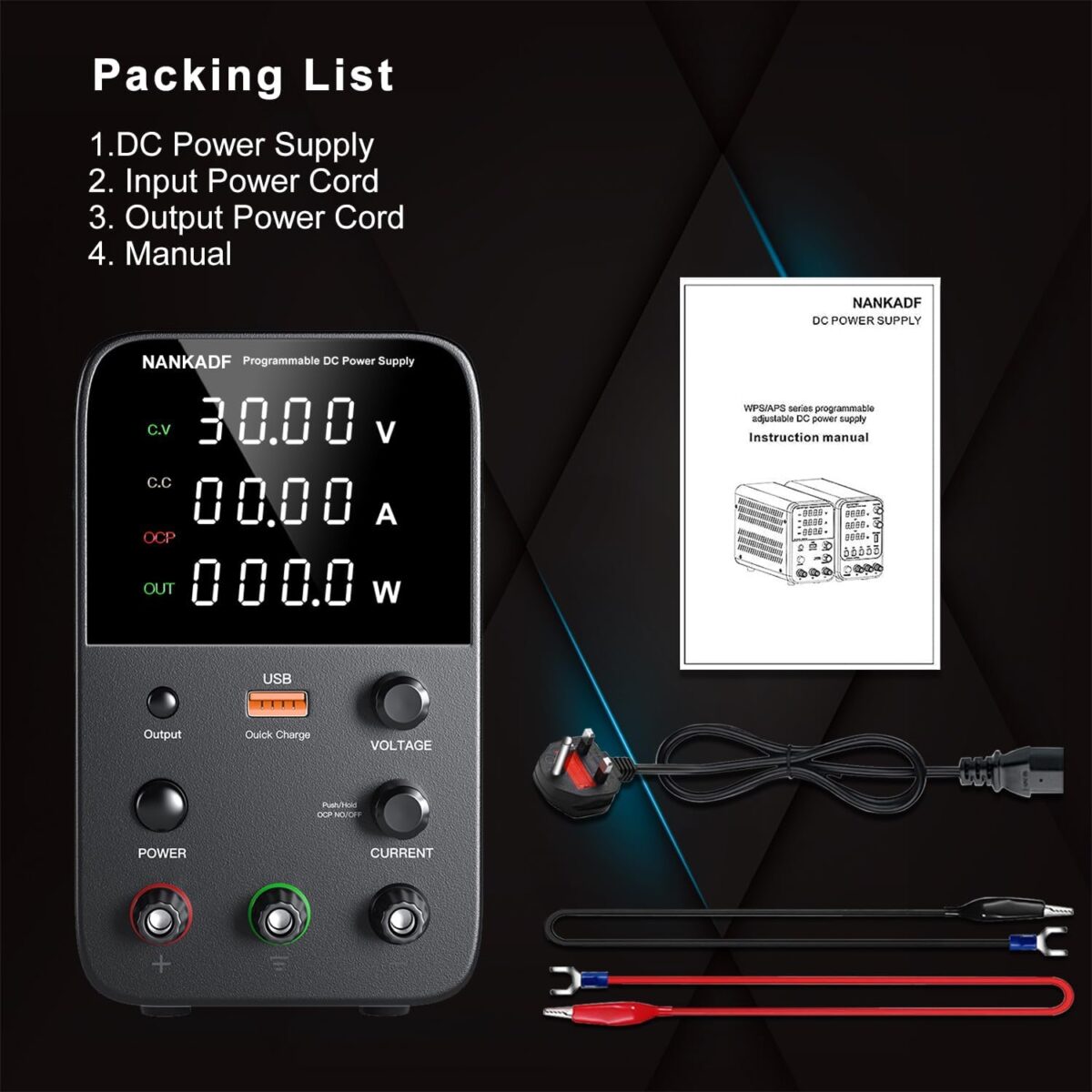 NANKADF – Fuente de Alimentación de CC Variable 30V 10A | Banco de Trabajo con Pantalla LED, Protección OCP y Puerto USB - Imagen 2