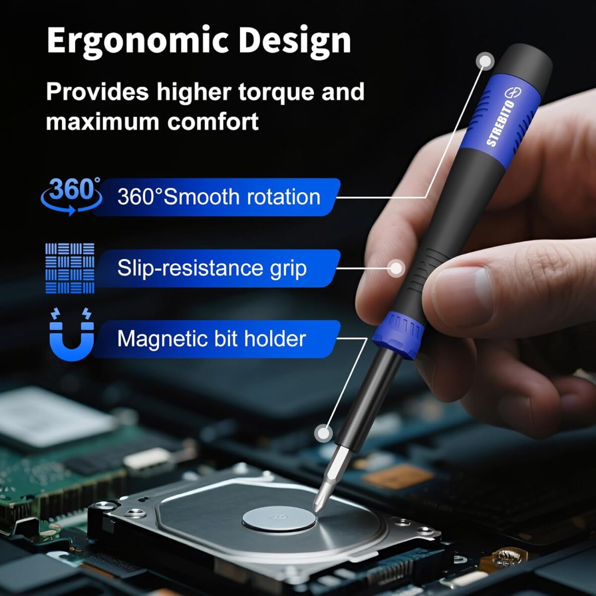 STREBITO Juego de Destornilladores de Precisión 64 en 1 – Kit Magnético para Reparación Electrónica - Imagen 3