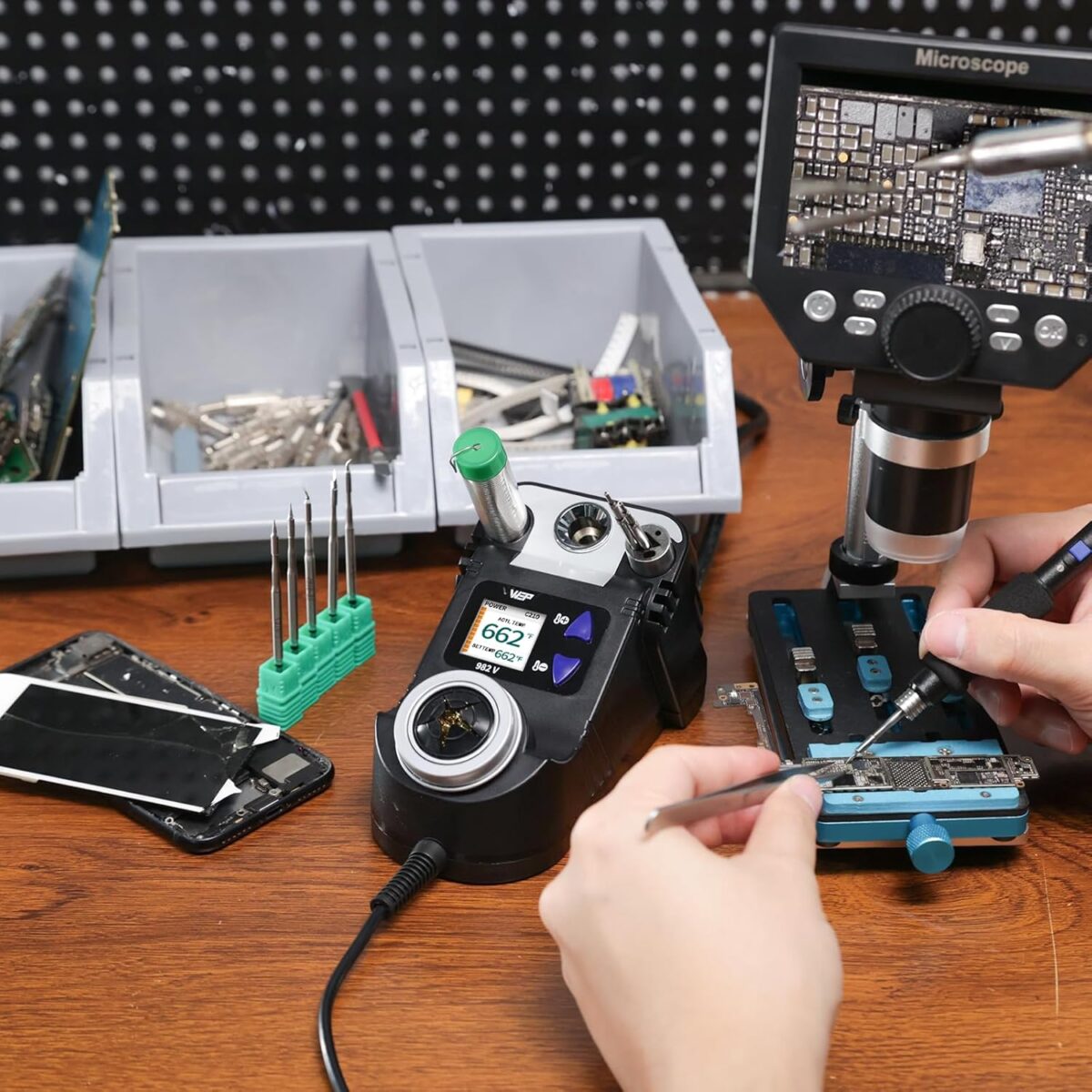 Kit de Micro Soldadura con 5 Puntas C210, Control de Temperatura y Pantalla LCD - Imagen 2