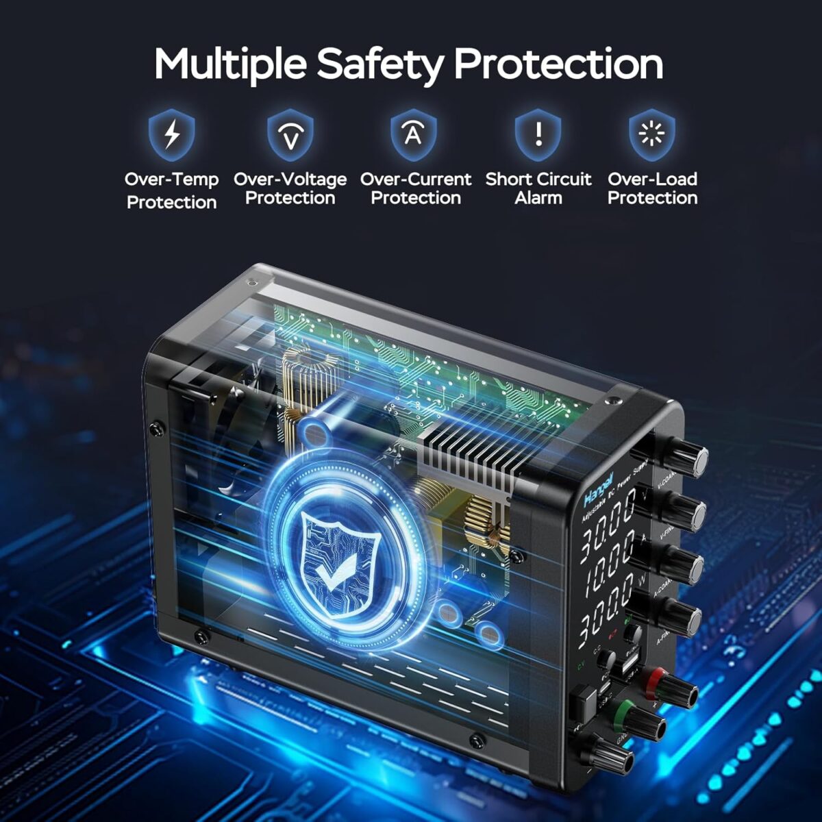 HANGELL – Fuente de Alimentación de CC Variable 30V 10A | Banco de Laboratorio con Ajuste Grueso/Fino, Protección OCP y Pantalla LED - Imagen 4