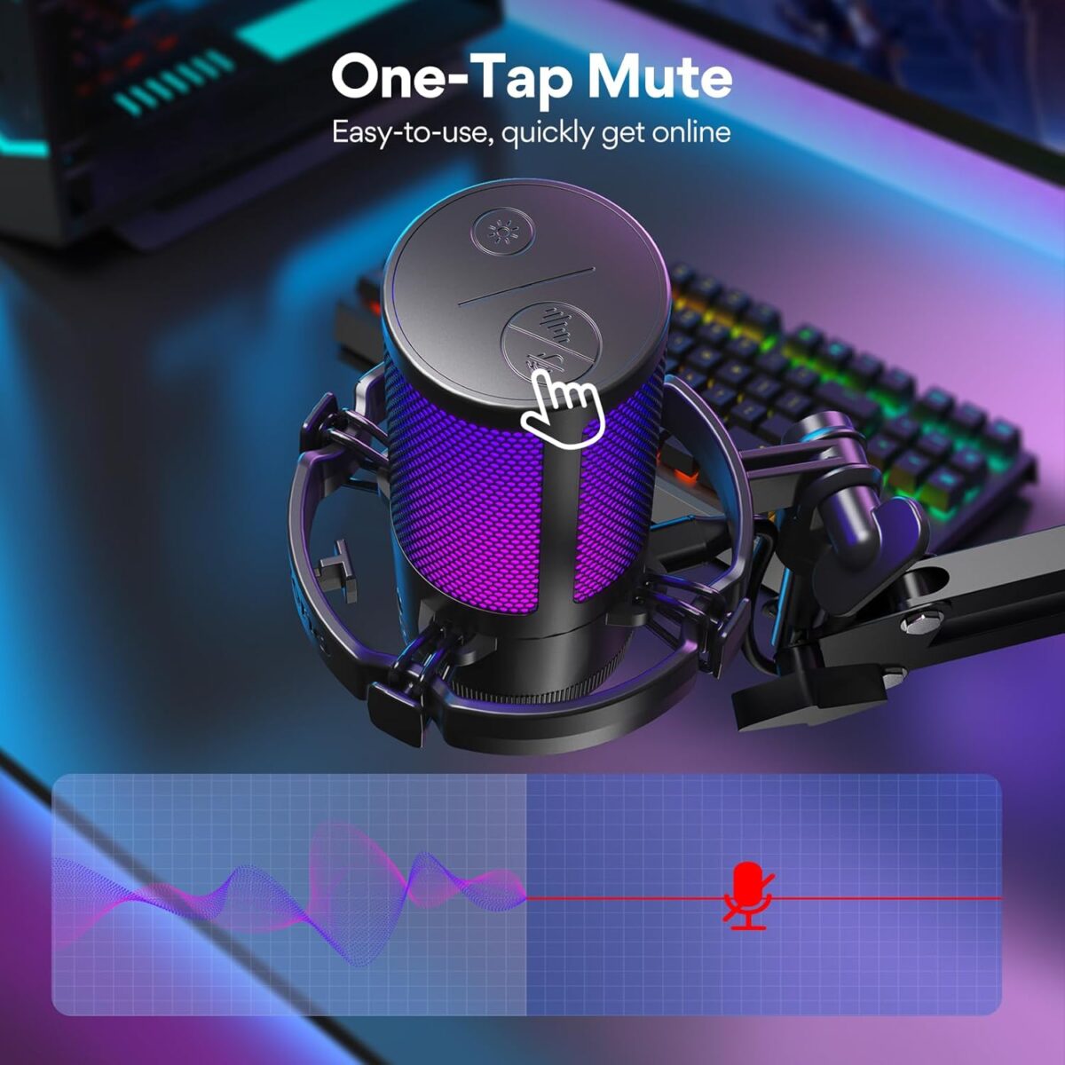 Micrófono MAONO DGM20S – USB Gaming con Cancelación de Ruido, RGB, Brazo Ajustable - Imagen 6