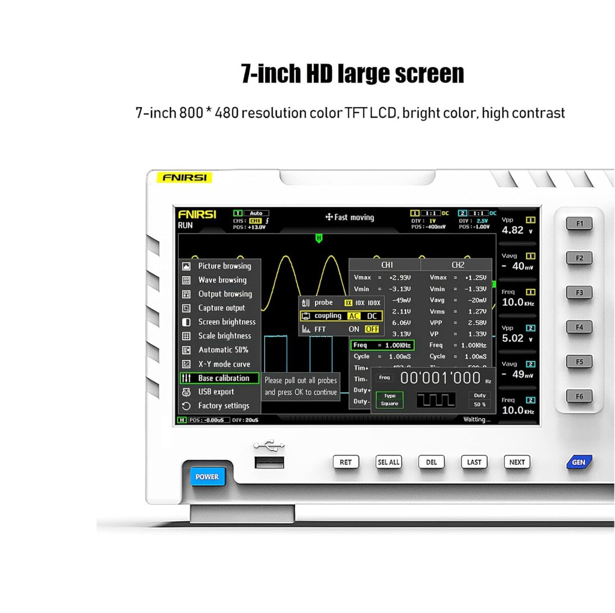 FNIRSI 1014D – Osciloscopio Digital 2 en 1 | 100MHz 2 Canales | 1GSa/s | Generador de Señal DDS + Pantalla 7 - Imagen 3