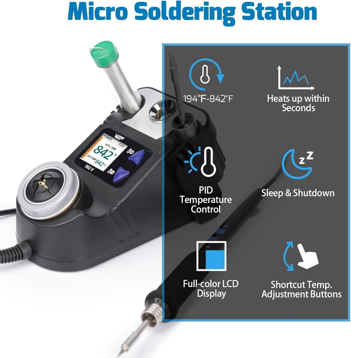 Kit de Micro Soldadura con 5 Puntas C210, Control de Temperatura y Pantalla LCD - Imagen 5