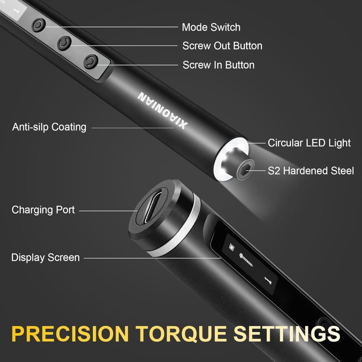 Juego de Destornilladores Eléctricos XIAONIAN 76 en 1 – 3.7V, Pantalla LED, USB-C, Torque Ajustable - Imagen 3