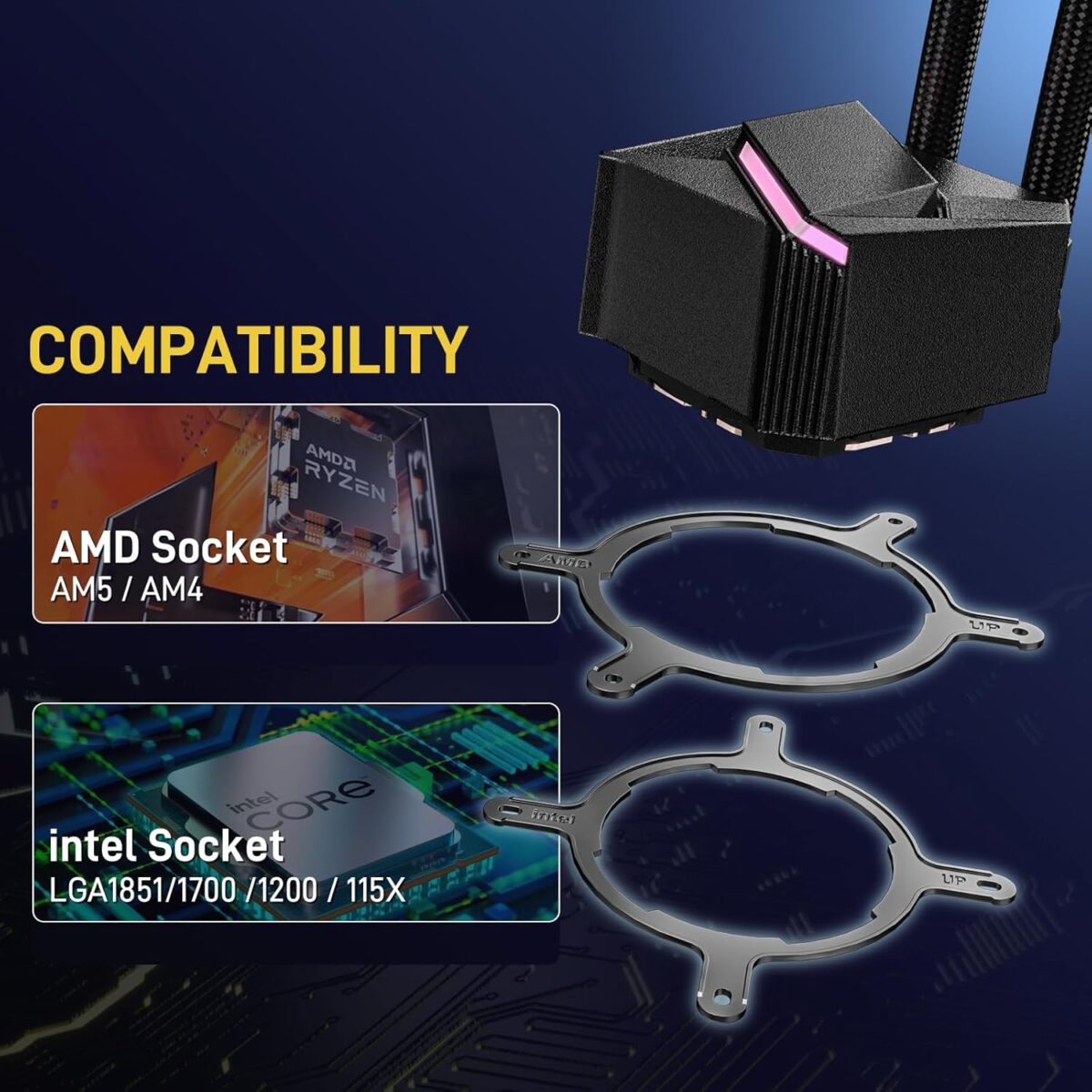 Enfriador Líquido DARKROCK D360 – AIO 360mm, Base de Cobre, ARGB, Compatible Intel/AMD - Imagen 6