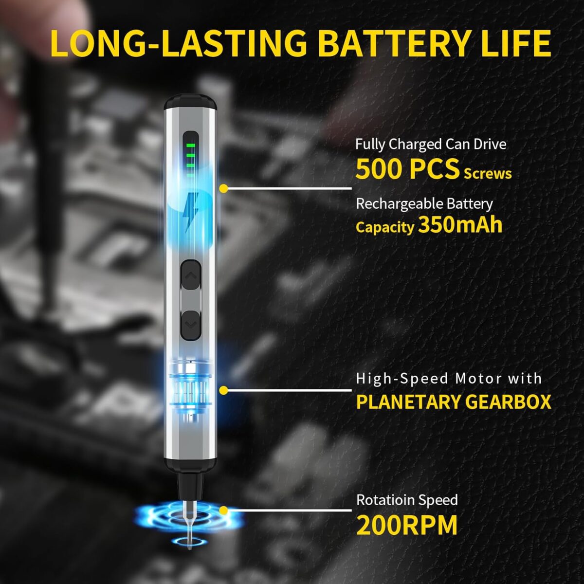 Juego de Mini Destornilladores Eléctricos Respless – 3.7V Recargable, 64 Puntas Magnéticas, LED y Estuche - Imagen 4