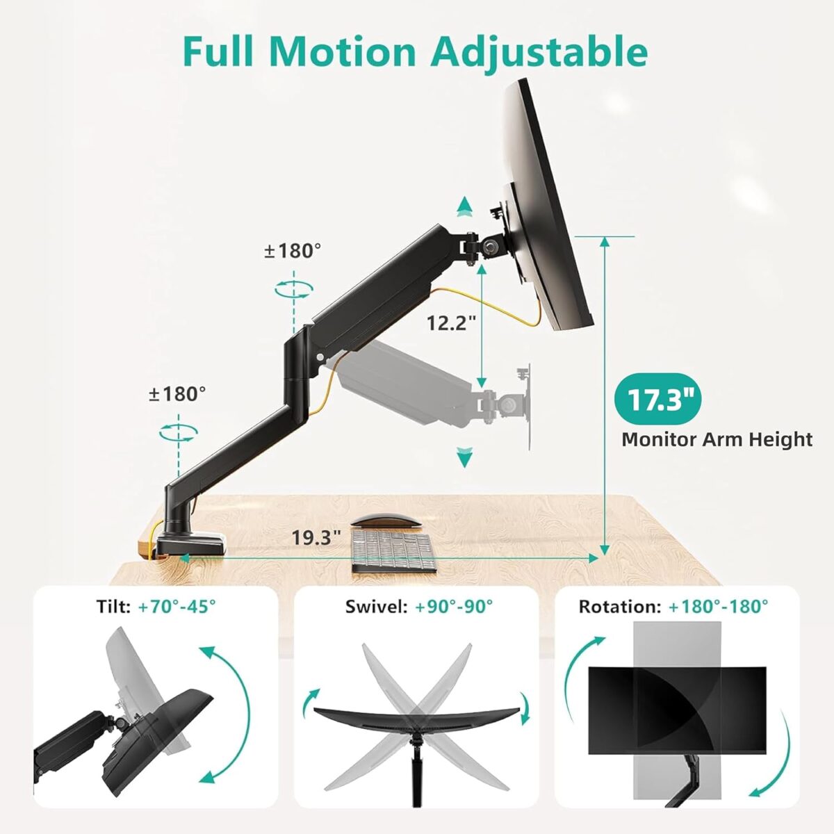 Soporte de Monitor con Brazo de Resorte de Gas para Pantallas 17-34 - Imagen 4