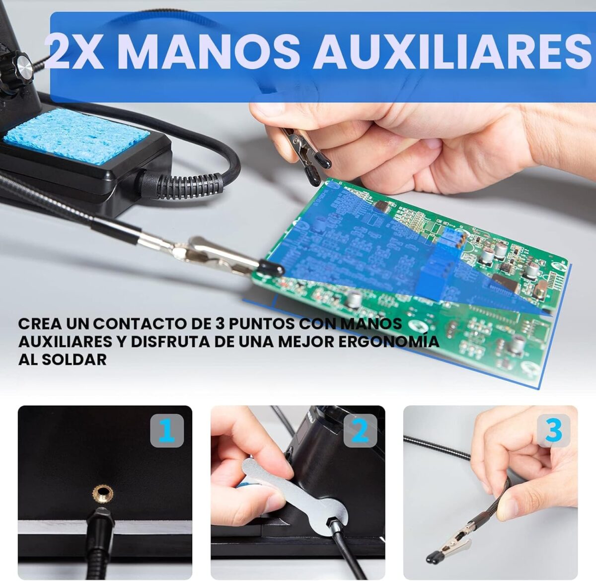 Kit de Estación de Soldadura Digital 60W con Pantalla, 6 Puntas, 2 Manos de Ayuda y Accesorios - Imagen 4