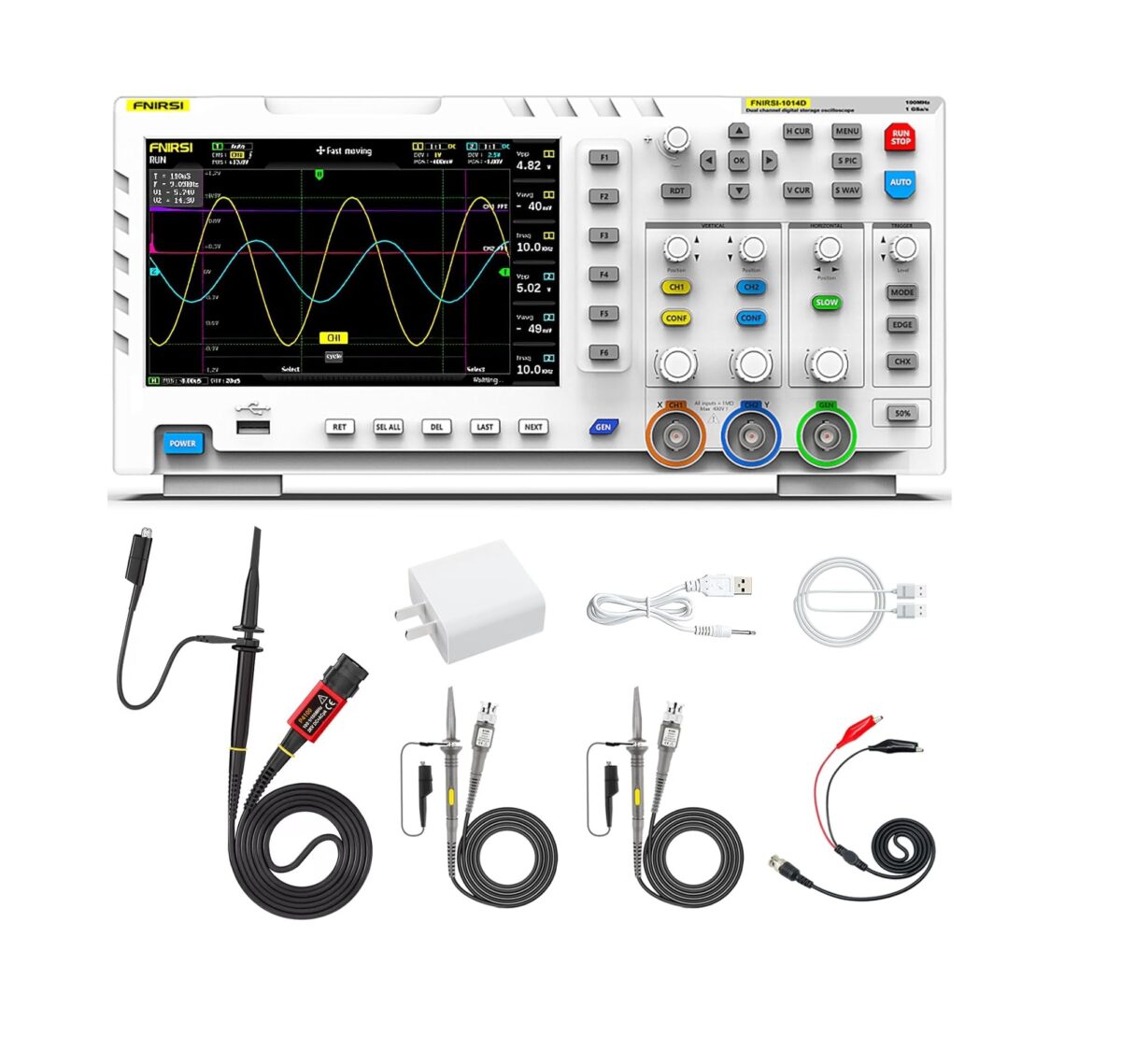 FNIRSI 1014D – Osciloscopio Digital 2 en 1 | 100MHz 2 Canales | 1GSa/s | Generador de Señal DDS + Pantalla 7 - Imagen 1