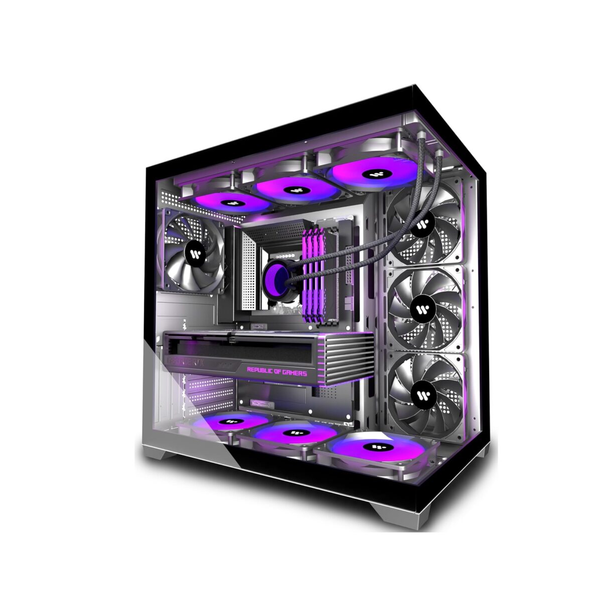 Chasis KEDIERS K4 – ATX Torre Media, Vidrio Templado Doble, 4 Ventiladores Preinstalados, USB-C - Imagen 1