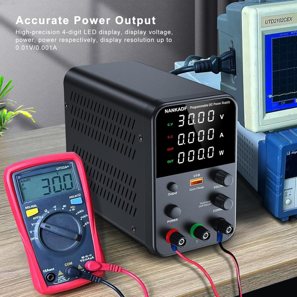 NANKADF – Fuente de Alimentación de CC Variable 30V 10A | Banco de Trabajo con Pantalla LED, Protección OCP y Puerto USB - Imagen 6