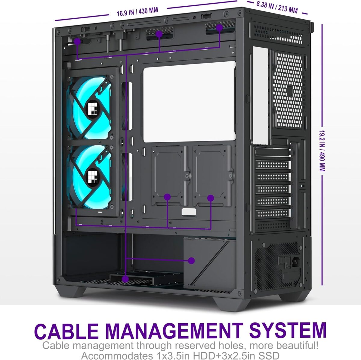 Chasis FOIFKIN ATX Media Torre – 6 Ventiladores ARGB PWM, Vidrio Templado, USB-C - Imagen 5
