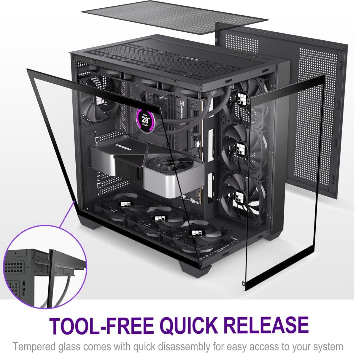 FOIFKIN F300 (2025) – Case ATX Mid-Tower Gaming, Vidrio Panorámico 270°, 4 Ventiladores - Imagen 3