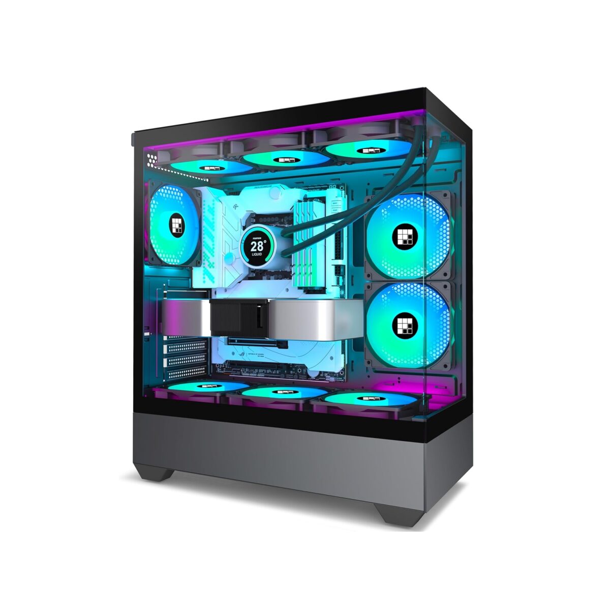 Chasis FOIFKIN ATX Media Torre – 6 Ventiladores ARGB PWM, Vidrio Templado, USB-C - Imagen 1