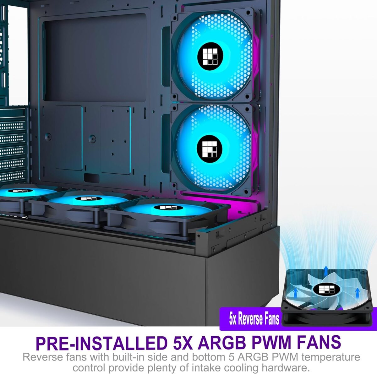 Chasis FOIFKIN ATX Media Torre – 6 Ventiladores ARGB PWM, Vidrio Templado, USB-C - Imagen 7