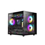 RUIX OV502 M-ATX – Carcasa Mini Torre con 3 Ventiladores Prism ARGB, Vidrio Templado 180°, USB 3.0, Compacta para Gaming