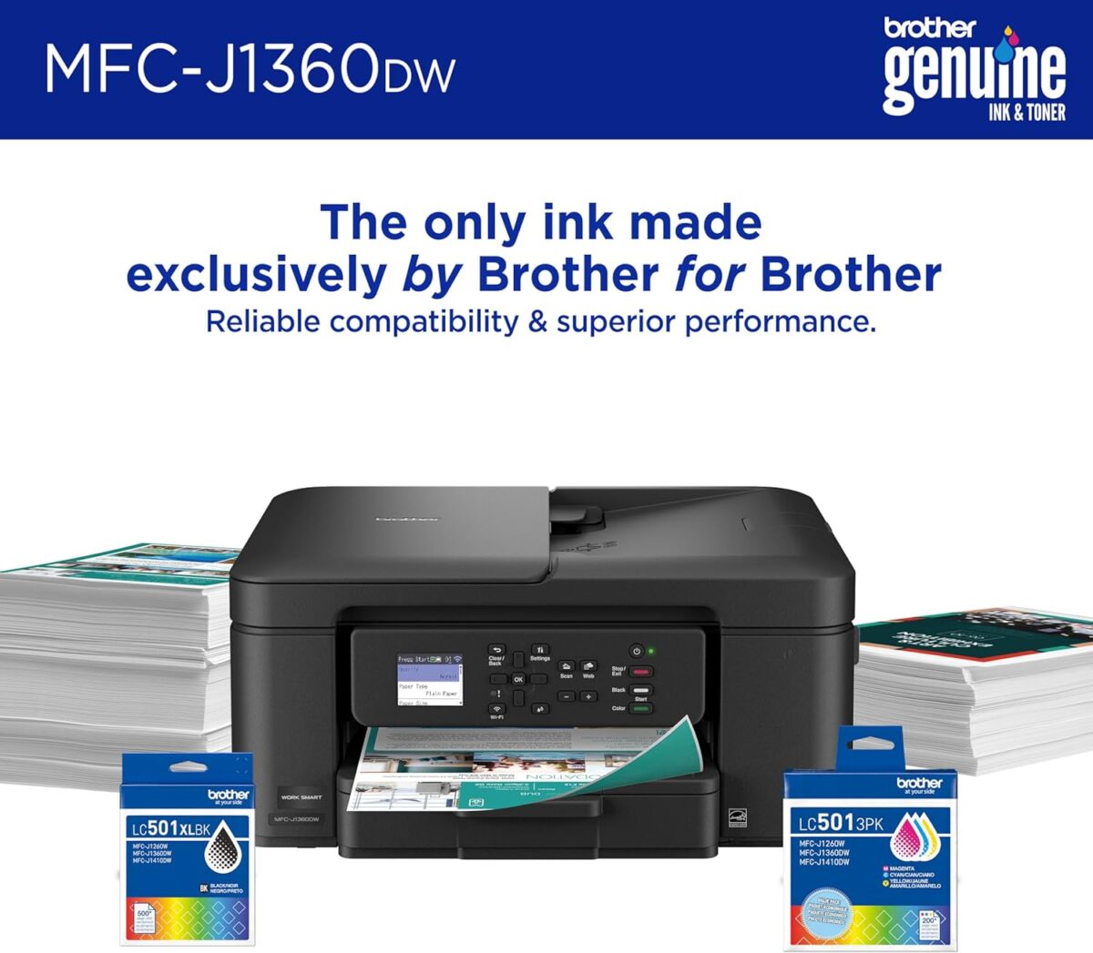 Brother Work Smart MFCJ1360DW – Impresora Multifuncional Inalámbrica de Inyección de Tinta con Dúplex Automático - Imagen 2
