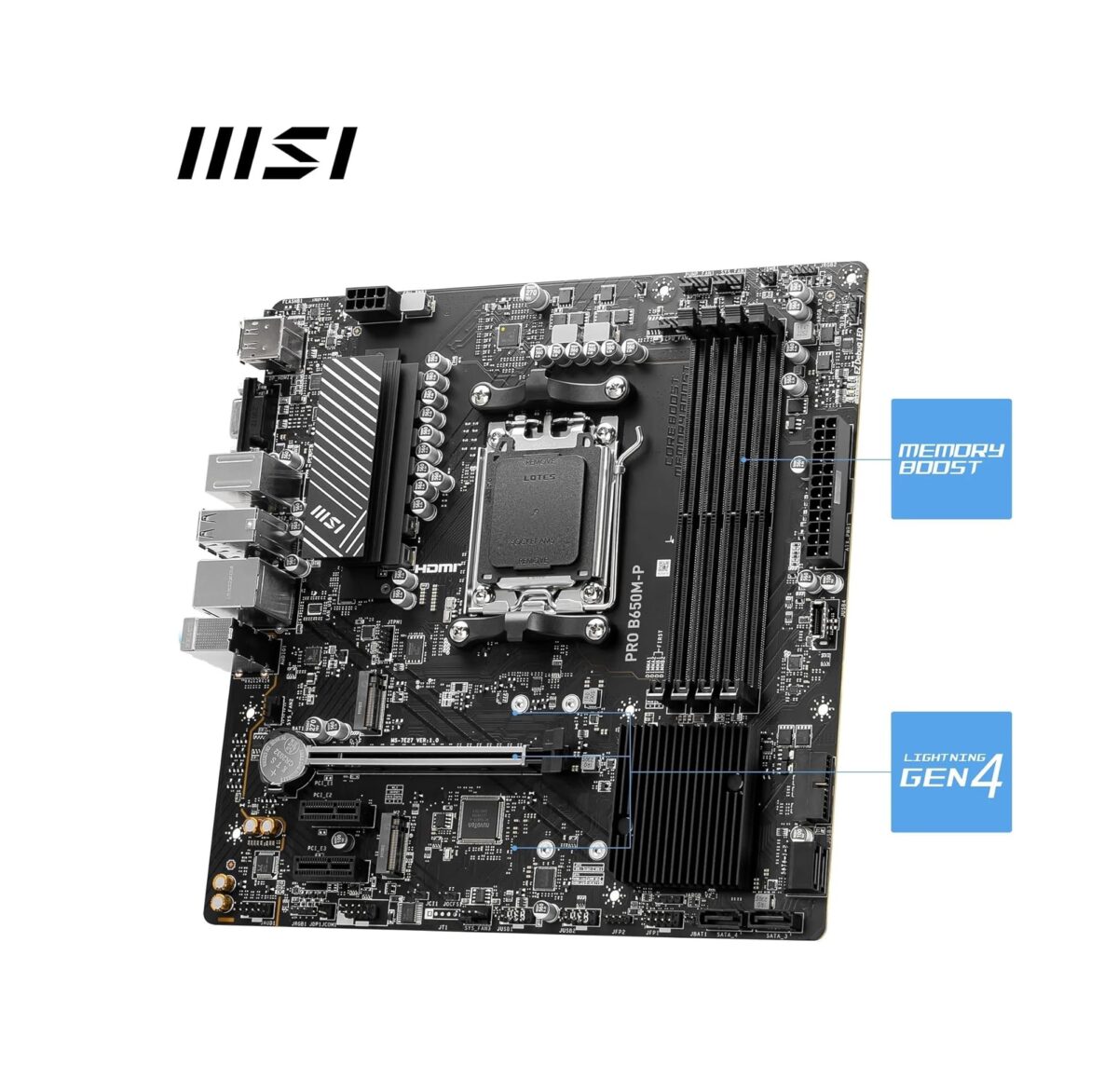 MSI PRO B650M-P V1 – Placa Base Micro-ATX AM5, DDR5, PCIe 4.0, M.2 Gen4, LAN 2.5G - Imagen 3