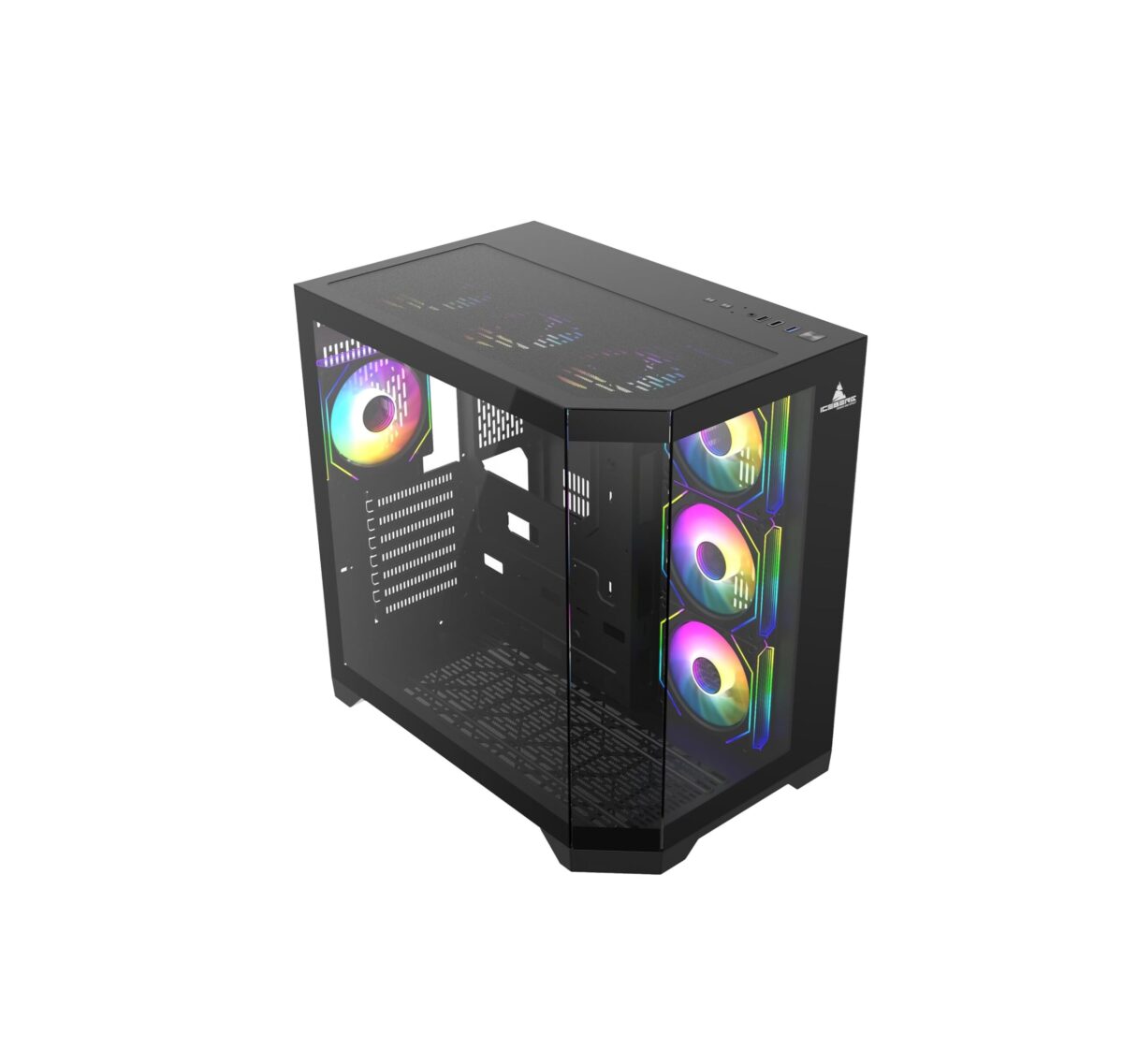 Funda ATX Gaming Iceberg Crystal Edge – Vista Panorámica 3 Lados Vidrio Templado + 7 Ventiladores ARGB - Imagen 3