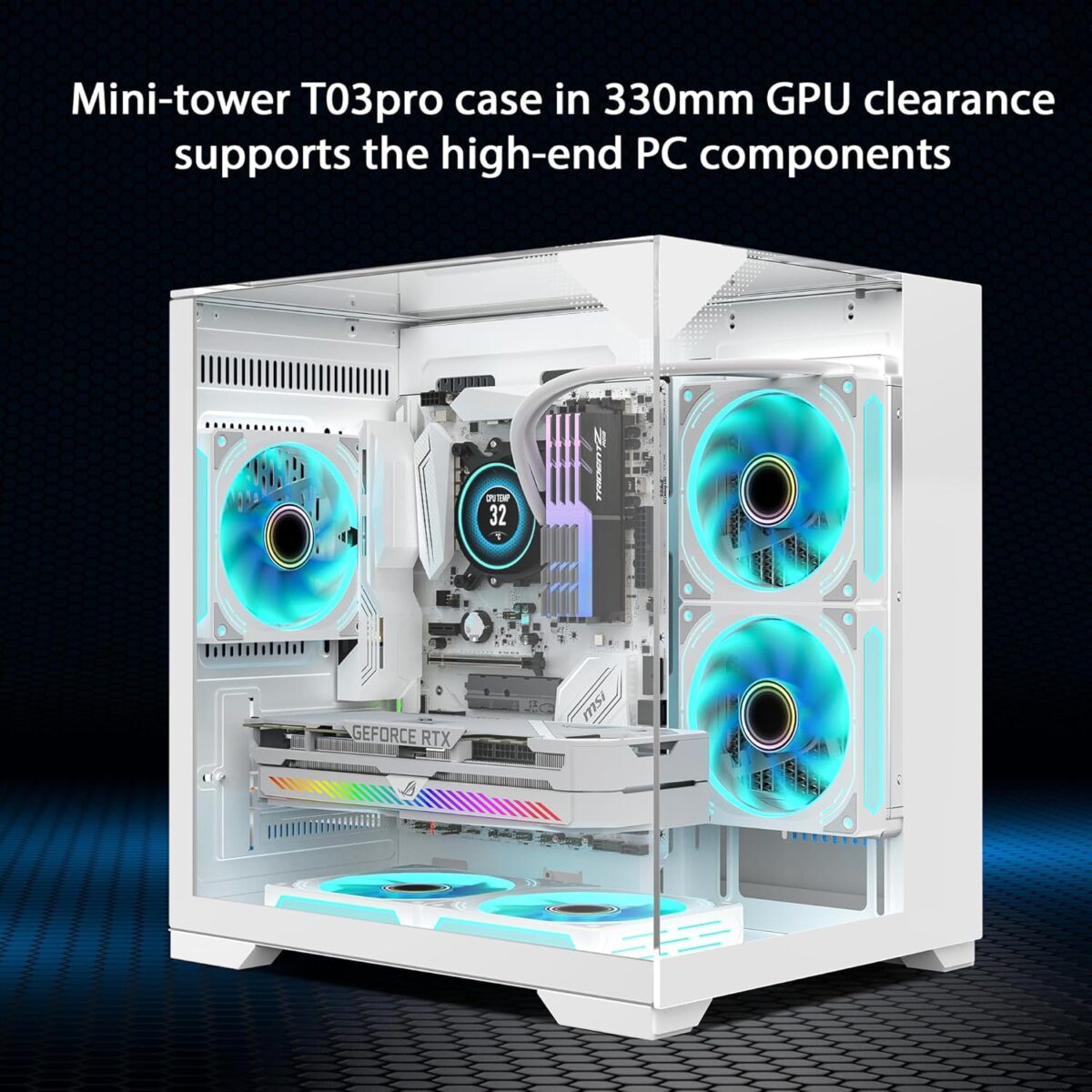 GOPIE T03 – Chasis Gaming Mini Tower | Micro-ATX / Mini-ITX | Vidrio Templado Panorámico - Imagen 2