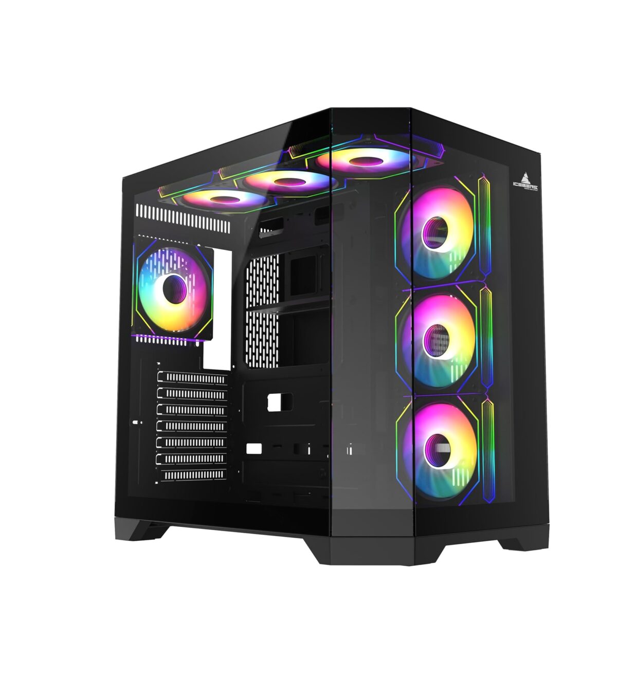 Funda ATX Gaming Iceberg Crystal Edge – Vista Panorámica 3 Lados Vidrio Templado + 7 Ventiladores ARGB - Imagen 1