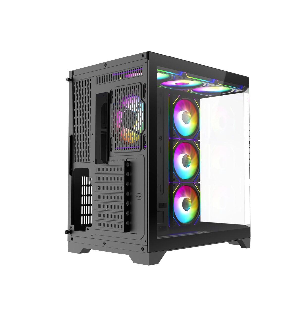 Funda ATX Gaming Iceberg Crystal Edge – Vista Panorámica 3 Lados Vidrio Templado + 7 Ventiladores ARGB - Imagen 8