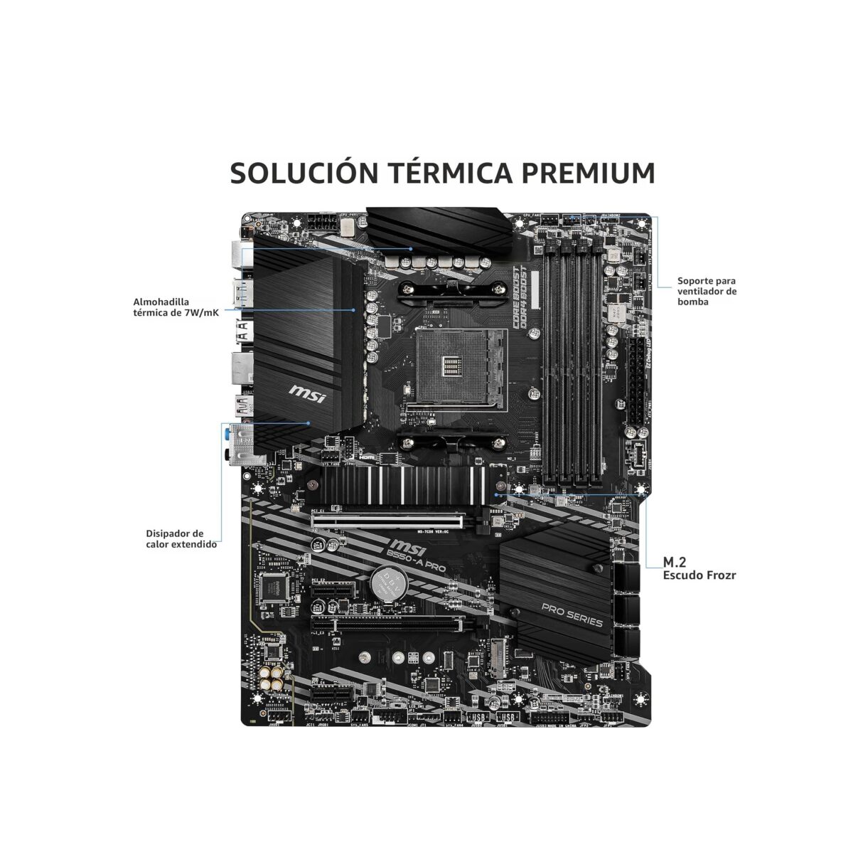MSI B550-A PRO ProSeries – Placa Base ATX AM4, DDR4, PCIe 4.0, M.2, USB 3.2 Gen 2 - Imagen 3